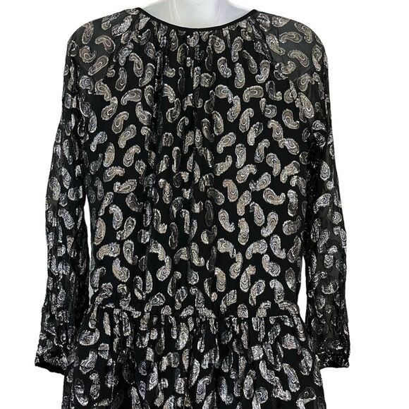 MICHAEL KORS Black Silver Paisley Long Sleeve Metallic Mini Whimsigoth Dress S - Picture 14 of 16